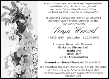 Traueranzeige von Sonja Wenzel von Neue Presse Coburg