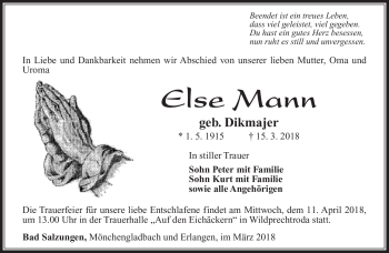 Traueranzeige von Else Mann von Südthüringer Presse