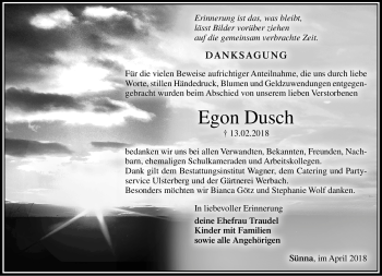 Traueranzeige von Egon Dusch von Südthüringer Presse