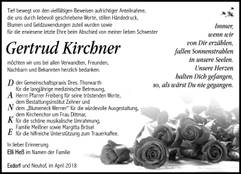 Traueranzeige von Gertrud Kirchner von Südthüringer Presse