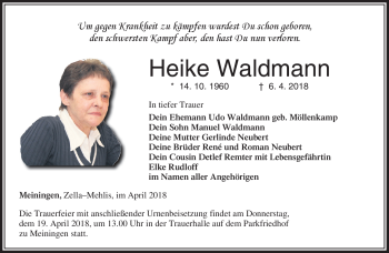Traueranzeige von Heike Waldmann von Südthüringer Presse