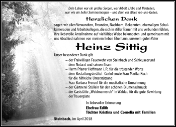 Traueranzeige von Heinz Sittig von Südthüringer Presse