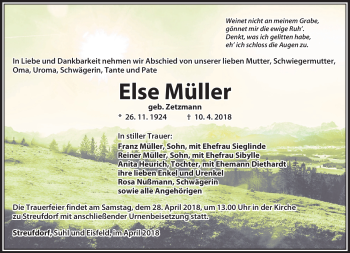 Traueranzeige von Else Müller von Südthüringer Presse