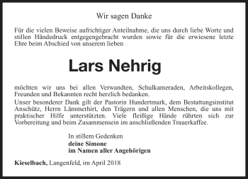 Traueranzeige von Lars Nehrig von Südthüringer Presse