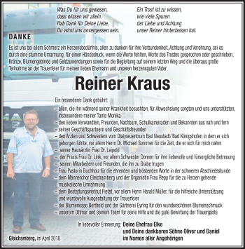 Traueranzeige von Reiner Kraus von Südthüringer Presse