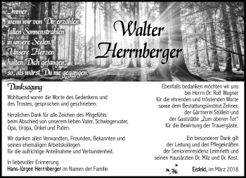 Traueranzeige von Walter Herrnberger von Südthüringer Presse