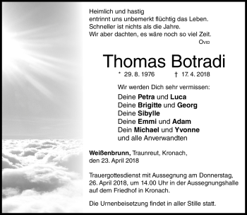 Traueranzeige von Thomas Botradi von Neue Presse Coburg