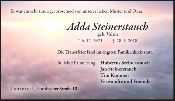 Traueranzeige von Adda Steinerstauch von Neue Presse Coburg