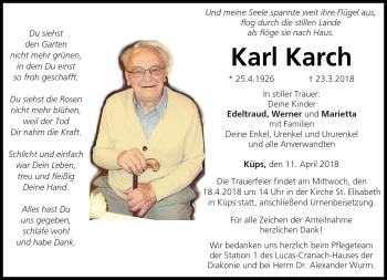 Traueranzeige von Karl Kach von Neue Presse Coburg