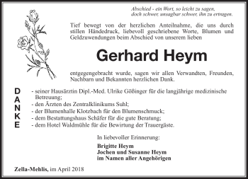 Traueranzeige von Gerhard Heym von Südthüringer Presse