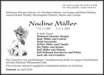 Traueranzeige von Nadine Müller von Südthüringer Presse