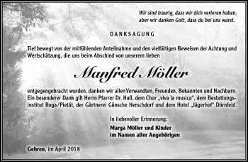 Traueranzeige von Manfred Möller von Südthüringer Presse