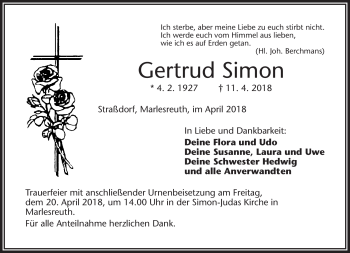 Traueranzeige von Gertrud Simon von Frankenpost