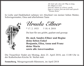 Traueranzeige von 17.02.1933 18.04.2018 von Südthüringer Presse