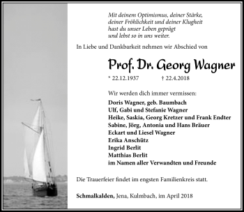 Traueranzeige von Georg Wagner von Südthüringer Presse