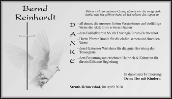 Traueranzeige von Bernd Reinhardt von Südthüringer Presse