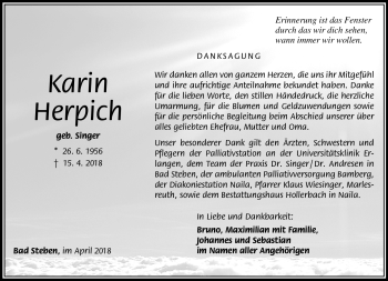 Traueranzeige von Karin Herpich von Frankenpost