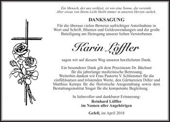 Traueranzeige von Karin Löffler von Südthüringer Presse