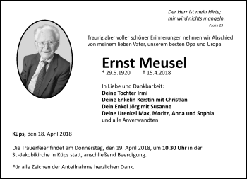 Traueranzeige von Ernst Meusel von Neue Presse Coburg