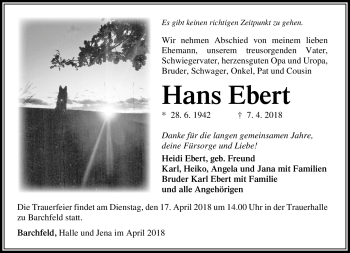 Traueranzeige von Hans Ebert von Südthüringer Presse