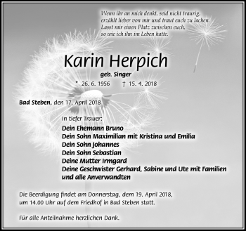 Traueranzeige von Karin Herpich von Frankenpost