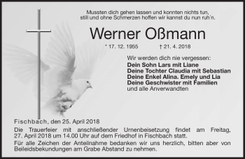 Traueranzeige von Werner Oßmann von Neue Presse Coburg