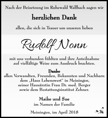 Traueranzeige von Rudolf Nonn von Südthüringer Presse