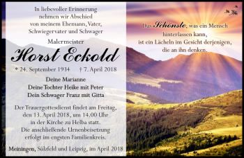 Traueranzeige von Horst Eckold von Südthüringer Presse
