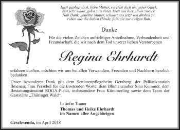 Traueranzeige von Regina Ehrhardt von Südthüringer Presse