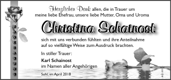 Traueranzeige von Christina Schainost von Südthüringer Presse