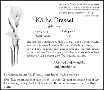 Traueranzeige von Käthe Dressel von Neue Presse Coburg
