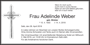 Traueranzeige von Adelinde Weber von Frankenpost