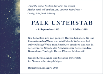 Traueranzeige von Falk Unterstab von Südthüringer Presse