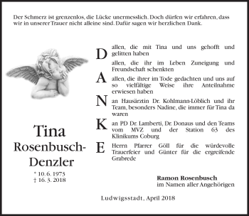 Traueranzeige von Tina Rosenbuch-Denzler von Neue Presse Coburg