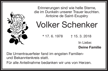 Traueranzeige von Volker Schenker von Frankenpost