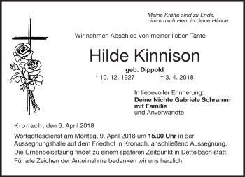 Traueranzeige von Hilde Kinnison von Neue Presse Coburg