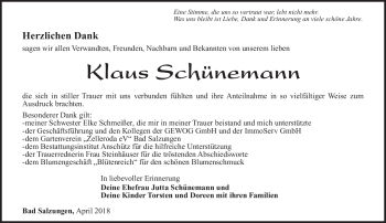 Traueranzeige von Klaus Schünemann von Südthüringer Presse