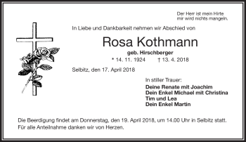 Traueranzeige von Rosa Kothmann von Frankenpost