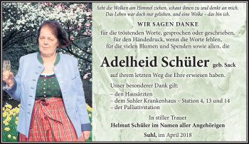 Traueranzeige von Adelheid Schüler von Südthüringer Presse