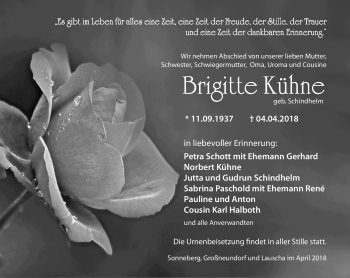 Traueranzeige von Brigitte Kühne von Südthüringer Presse