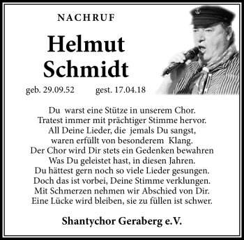 Traueranzeige von Helmut Schmidt von Südthüringer Presse