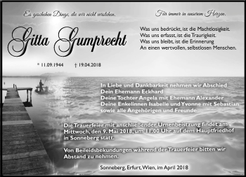 Traueranzeige von Gitta Gumprecht von Südthüringer Presse