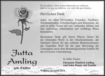 Traueranzeige von Jutta Amling von Südthüringer Presse