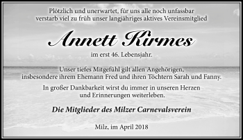 Traueranzeige von Annett Kirmes von Südthüringer Presse