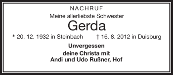 Traueranzeige von Gerda  von Frankenpost