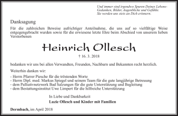 Traueranzeige von Bernd Ollesch von Südthüringer Presse