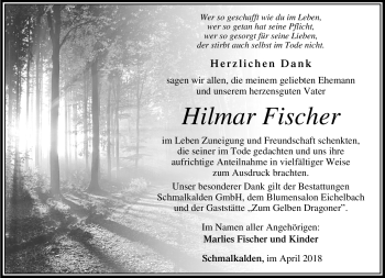 Traueranzeige von Hilmar Fischer von Südthüringer Presse