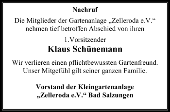 Traueranzeige von Klaus Schünemann von Südthüringer Presse