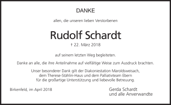 Traueranzeige von Rudolf Schardt von Neue Presse Coburg