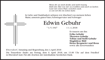 Traueranzeige von Edwin Gebuhr von Neue Presse Coburg